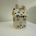 Small porcelain tea-light house, polka dots with multicolour detail