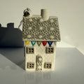 Small porcelain tea-light house, original daisies, taupe (grey)
