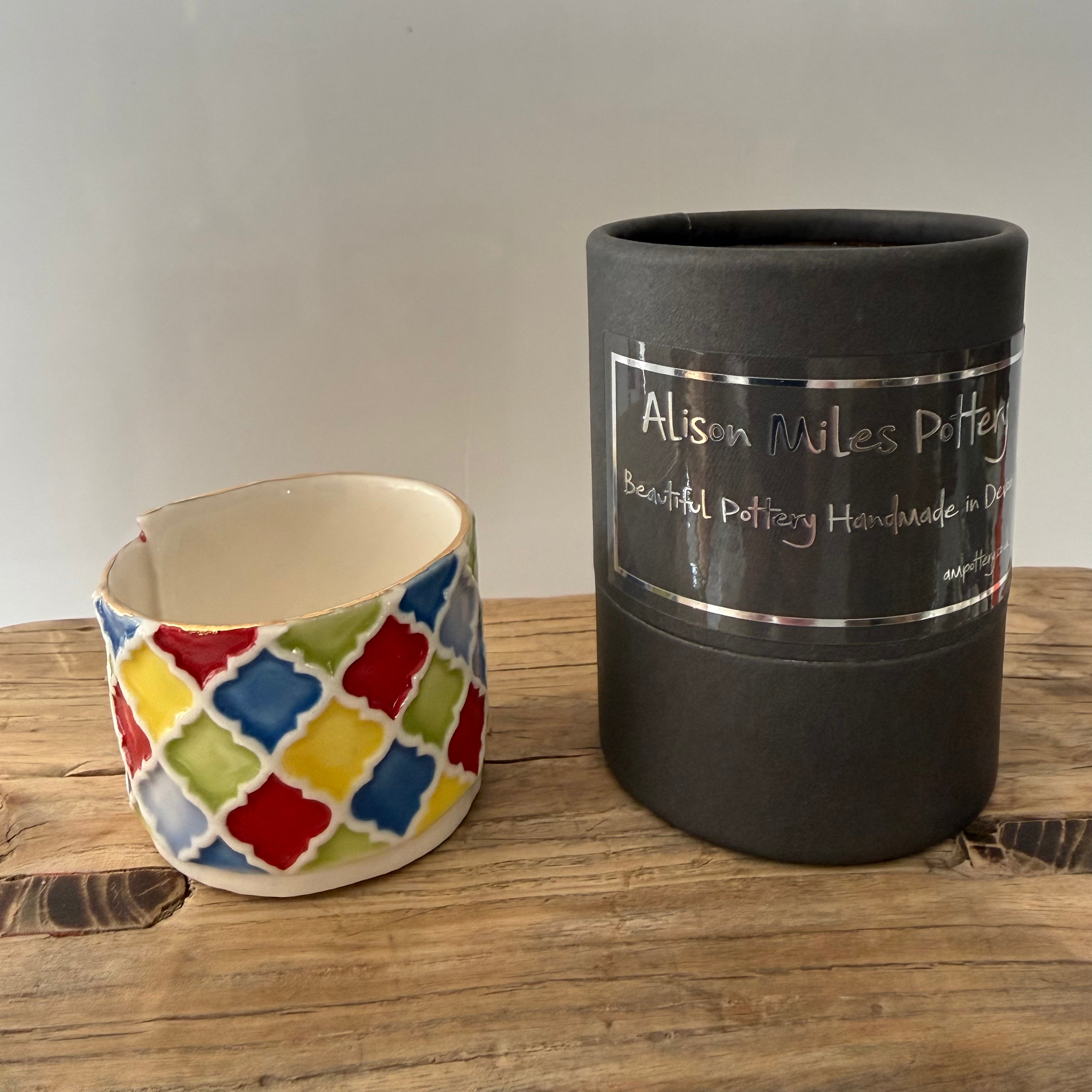 Porcelain tea-light holder, Alhambra, multi-coloured with gold detail