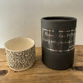 Porcelain tea-light holder, swirls, taupe (grey) with platinum detail