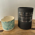 Porcelain tea-light holder, swirls, turquoise with gold detail